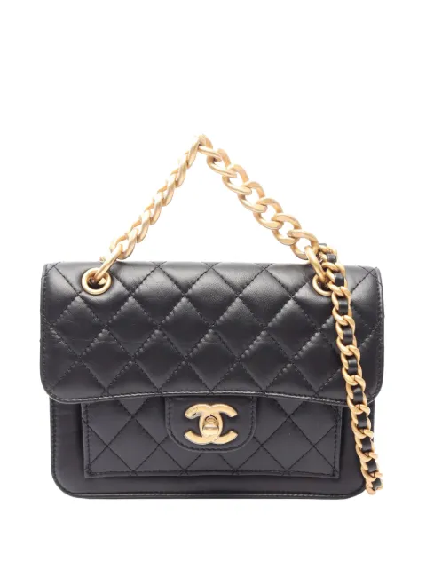 CHANEL Pre-Owned 2021-2026 Mini Quilted Aged Calfskin Double You Flap satchel Black JGRPZOH50RWVMH6P