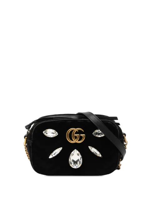 Gucci Pre-Owned 2016-2026 Mini GG Marmont Crystal Embellished Matelasse Velvet crossbody bag Black FKUMEVJE387YPWDR