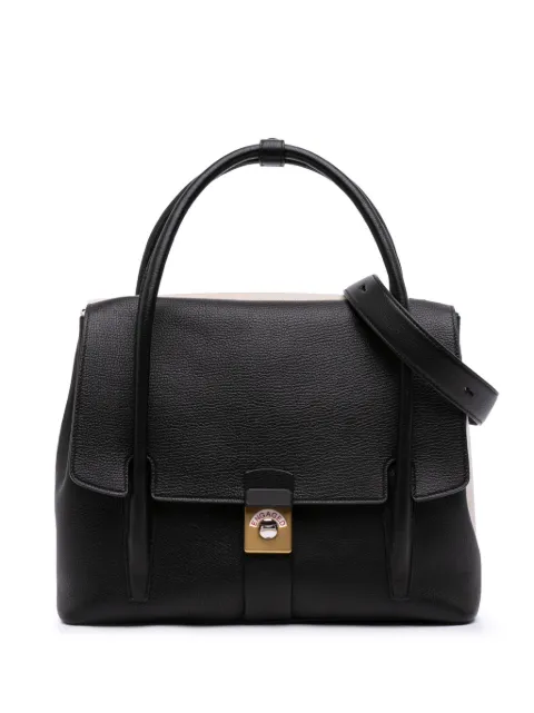 Maison Martin Margiela Pre-Owned 2010-2026 Bicolor Goatskin and Canvas New Lock Horizontal satchel Black 6Q4CMZUD75KKOVQ1