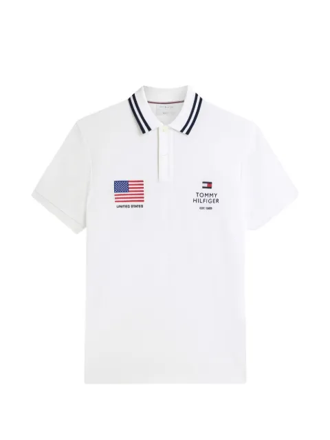 Tommy Hilfiger logo-embroidered tipped polo shirt White MW0MW43868YBR