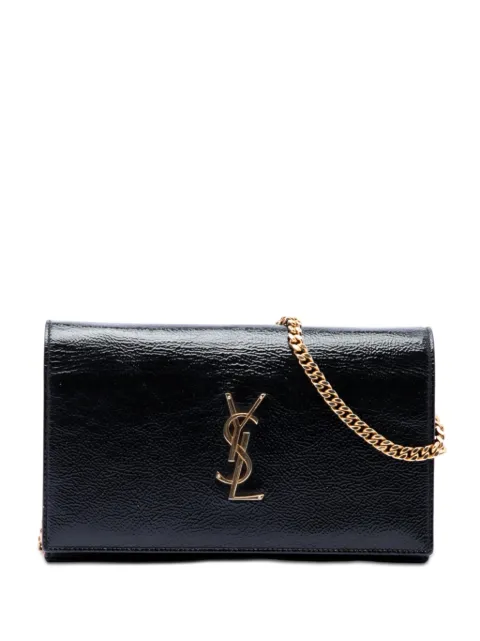 Saint Laurent Pre-Owned 2015 Textured Patent Monogram Kate Wallet on Chain crossbody bag Black MDV2UMMUZO7PFF41