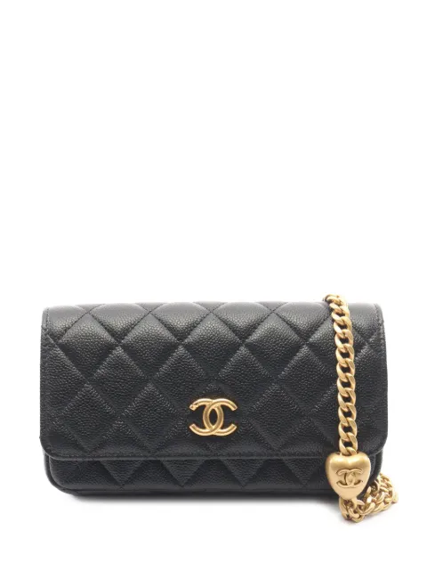 CHANEL Pre-Owned 2021-2026 CC Quilted Caviar Heart Flap Phone Holder with Chain crossbody bag Black 0ZLF30PIR3LKZL2U