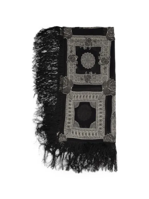 Vintage floral-print fringed scarf Black W2752656