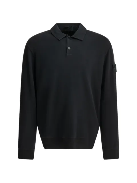 Stone Island logo-patch button-up polo shirt Black L2S156100026S0F53