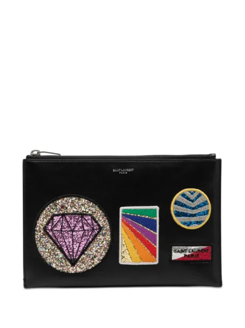 Saint Laurent Pre-Owned 2016 Leather Multi Patch Zip Pouch clutch bag Black 9DAMZ5F7YI3ZEMZB