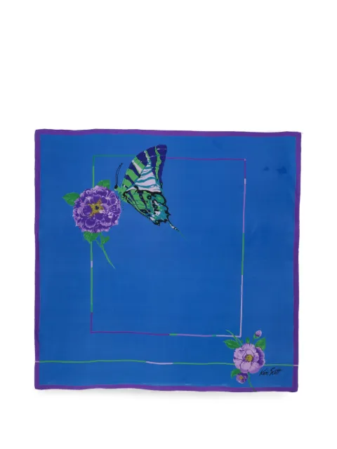 Ken Scott Vintage floral-print butterfly-motif scarf Blue W2752686