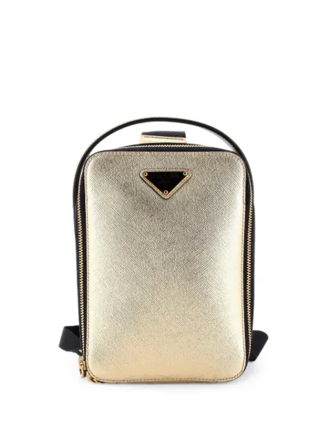 Prada Pre-Owned Brique Top Handle Sling Bag Saffiano Leather crossbody bag Gold V6YRT859SBLRC982