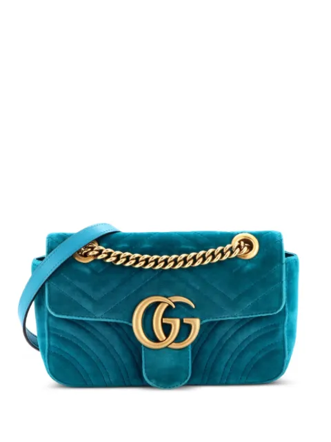Gucci Pre-Owned GG Marmont Flap Bag Matelasse Velvet Small shoulder bag Blue UVT26956BJDEB089