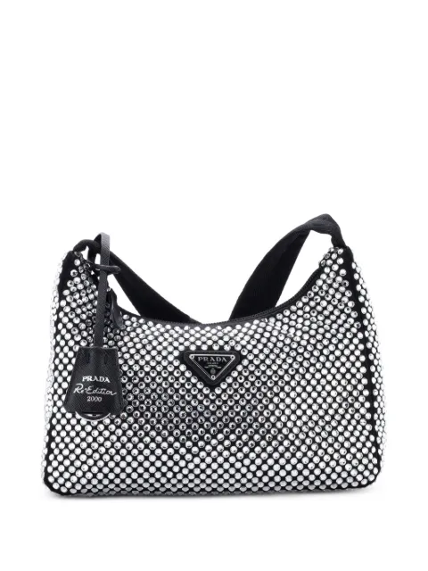 Prada Pre-Owned Re-Edition 2000 Crystal Embellished Satin Mini hobo bag Black SRRNOKM3UQCB3I4T