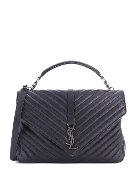 Saint Laurent Pre-Owned Classic Monogram College Bag Matelasse Chevron Leather Large shoulder bag Black 3HMX4CUAA3HTG6TO