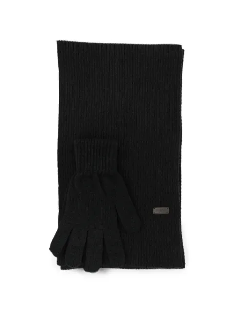 Barbour logo-plaque ribbed scarf and gloves set Black MGS0018MGSRE98