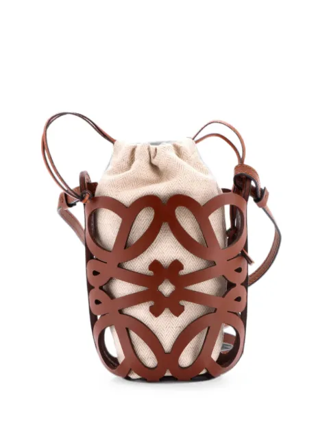 Loewe Pre-Owned Anagram Drawstring Crossbody Bag Leather with Canvas Mini bucket bag Brown R5VW0KHSZ858ZE7O