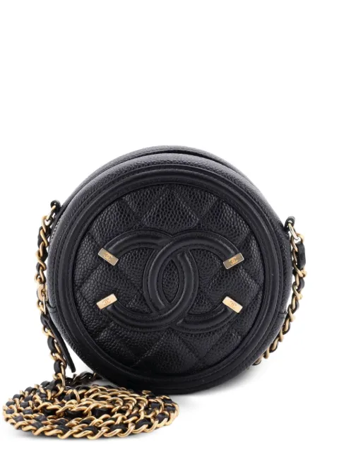 CHANEL Pre-Owned Filigree Round Clutch with Chain Quilted Caviar Mini crossbody bag Black EAUE2XUAD0AUH8PA