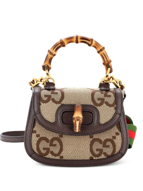 Gucci Pre-Owned Bamboo 1947 Top Handle Bag Jumbo GG Canvas Mini crossbody bag Brown CTU9YQFN9BP9980D