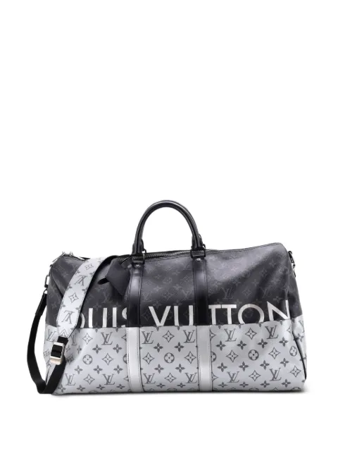 Louis Vuitton Pre-Owned Keepall Bandouliere Bag Monogram Eclipse Split Canvas 50 travel bag Black YACMPLEDI2SECENH