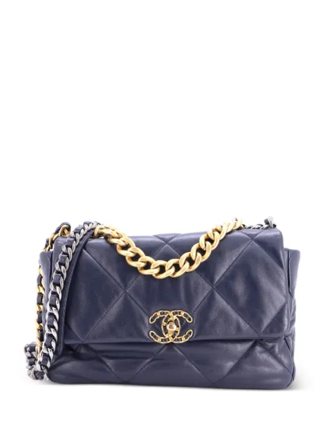 CHANEL Pre-Owned 19 Flap Bag Quilted Leather Large crossbody bag Blue ADTHXUOON29POGKW
