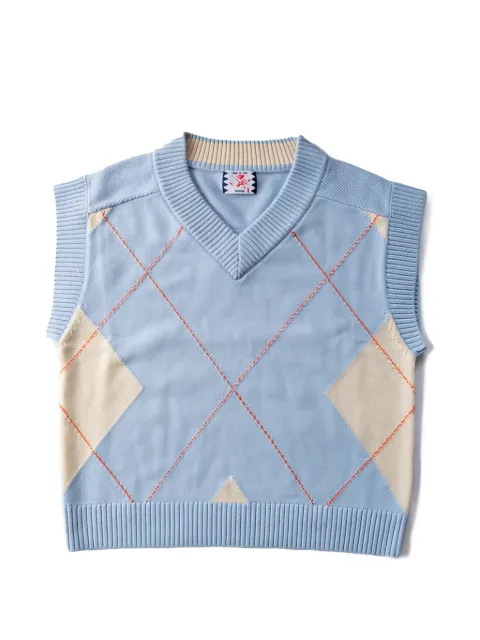 SON OF THE CHEESE Argyle knit vest Blue SC2520KN03