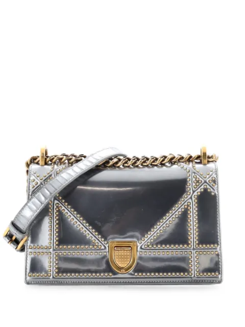 Christian Dior Pre-Owned Diorama Flap Bag Studded Patent Small crossbody bag Silver 0NAP3KIGH6VNAGGO