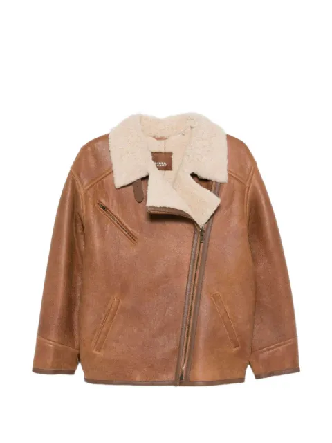 ISABEL MARANT shearling-collar leather jacket Brown MA0181FCC3A03I