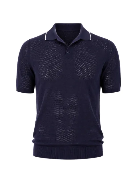 AMARANTO perforated-knit polo shirt Blue B9AB0050NAVY