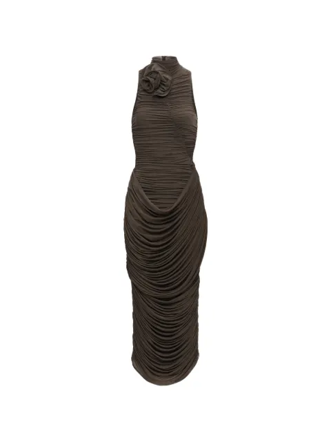 Magda Butrym ruched floral-detail midi dress Brown 381726
