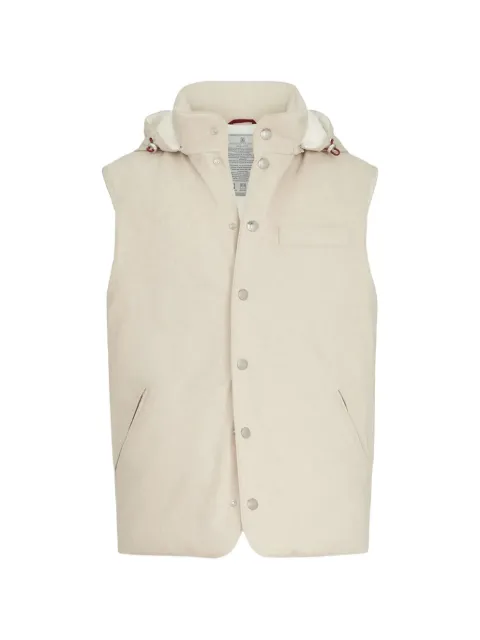 Brunello Cucinelli bonded wool flannel down vest with detachable hood Neutrals MM4701775CID85