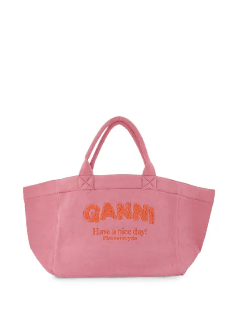 GANNI XXL Beach Resort embroidered-logo tote bag Pink C2080