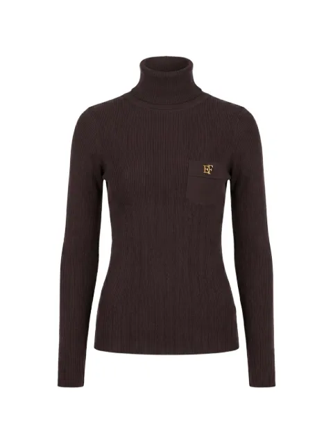 Elisabetta Franchi ribbed-knit logo-plaque sweater Brown MK05B66E2