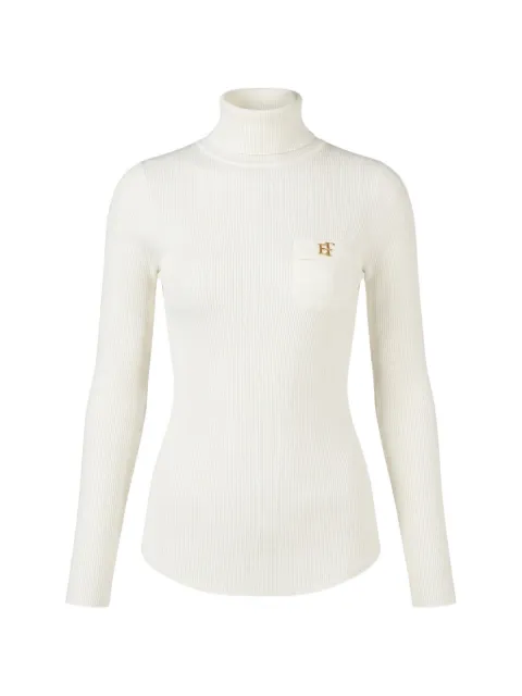 Elisabetta Franchi ribbed-knit logo turtleneck sweater White MK05B66E2