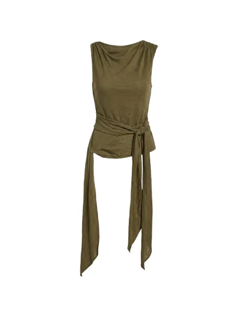 GANNI marl mesh tie-knot tank top Green A1040490