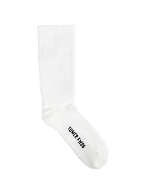 Rick Owens Tower Glitter ribbed-knit cotton socks White RU02F4499SOCKC