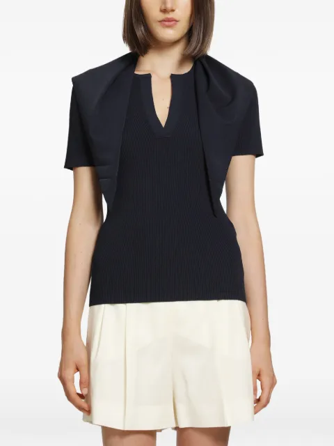 Max Mara ribbed-knit tie-detail short-sleeve sweater Blue 2621366061600