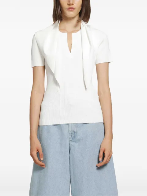 Max Mara tie-detailed ribbed-knit top White 1366066106001