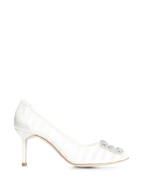 Manolo Blahnik Hangisila crystal-buckle pumps White 2262209