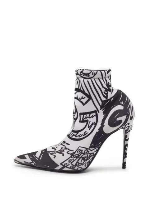 D&G PreOwned graffiti-print heeled ankle boots White 1380750