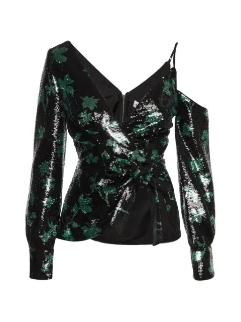 Self-Portrait V-neck sequined asymmetrical top Black 1378160