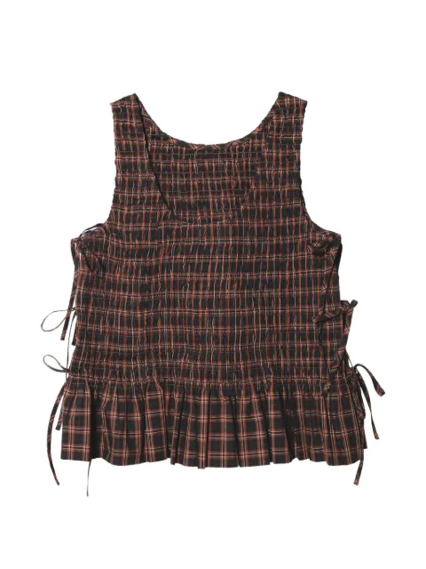 GANNI smocked checked top Black A1040421