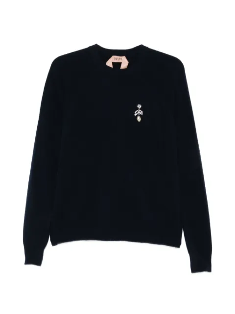 Nº21 crystal-embellished raglan-sleeve sweater Blue 26IN2M0A0427081