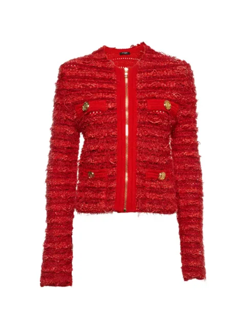Balmain Pre-Owned button-embellished tweed jacket Red 1377769
