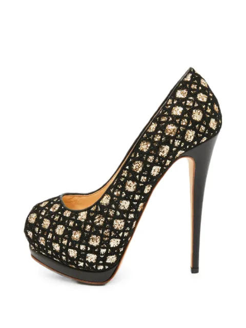 Giuseppe Zanotti Vintage glitter cage-pattern platform pumps Black 1375756