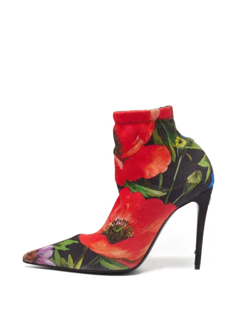 Dolce & Gabbana Pre-Owned floral-print stretch-knit ankle boots Black 1381049