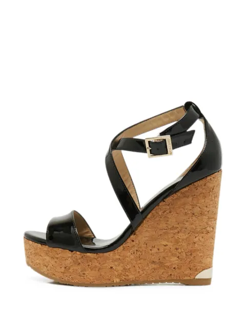 Jimmy Choo Pre-Owned Portia patent-leather wedge sandals Black 1377788