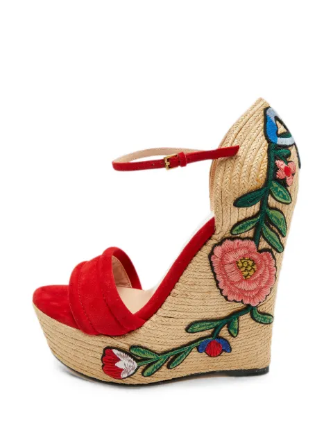 Gucci Pre-Owned Ophelia floral-embroidered wedge sandals Red 1378065