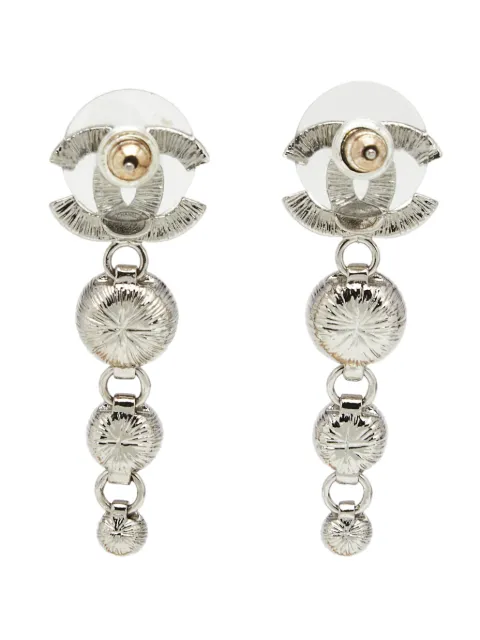 CHANEL Pre-Owned CC-logo crystal drop earrings Silver 1376445