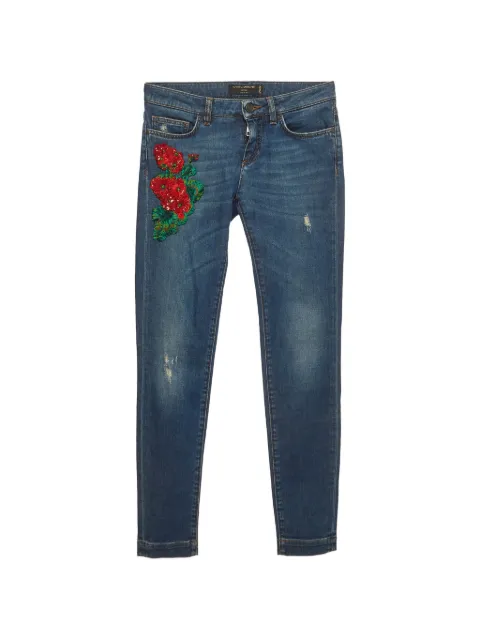 Dolce & Gabbana Pre-Owned floral-applique skinny jeans Blue 1378312