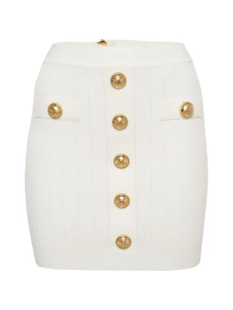 Balmain Pre-Owned button-embellished rib-knit fitted mini skirt White 1378326