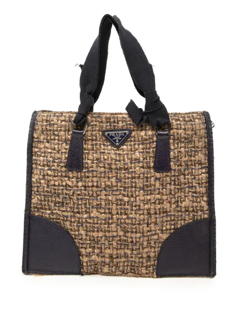 Prada Pre-Owned 2000-2013 Vitello Trimmed Tweed Flat handbag Brown UKVSFKXHUNDU5CIZ