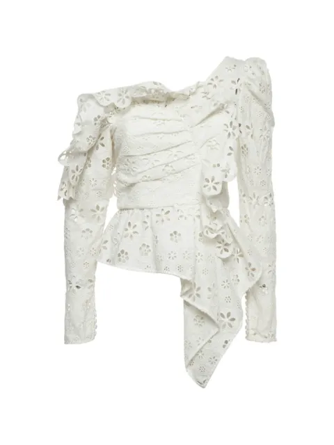 Self-Portrait floral broderie asymmetric top White 1378849