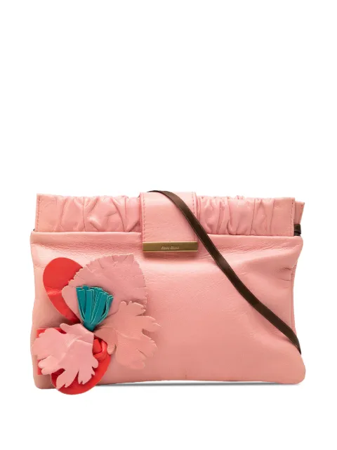 Miu Miu Pre-Owned 2010-2026 Lambskin Flower Applique Clutch with Strap crossbody bag Pink JRVIRZQ7131RYQZX