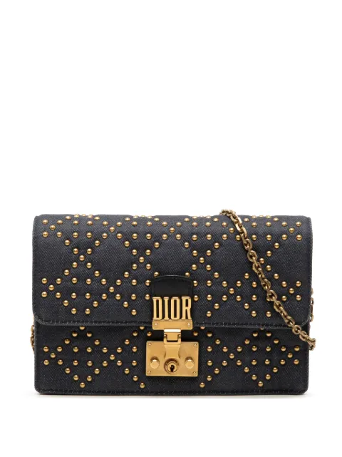 Christian Dior Pre-Owned 2017 Denim Cannage Studded DiorAddict Wallet on Chain crossbody bag Blue A0UO3RKEP662V9RO